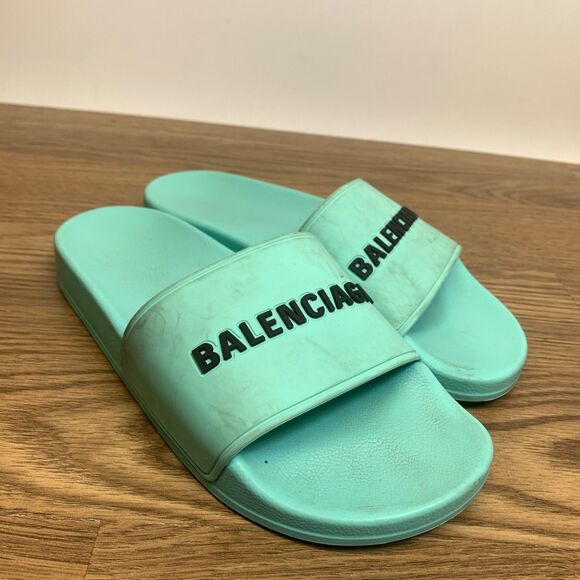 Balenciaga Women's Blue Rubber Pool Side Slip On Sandal Size 7 M 37 EU - Picture 1 of 13